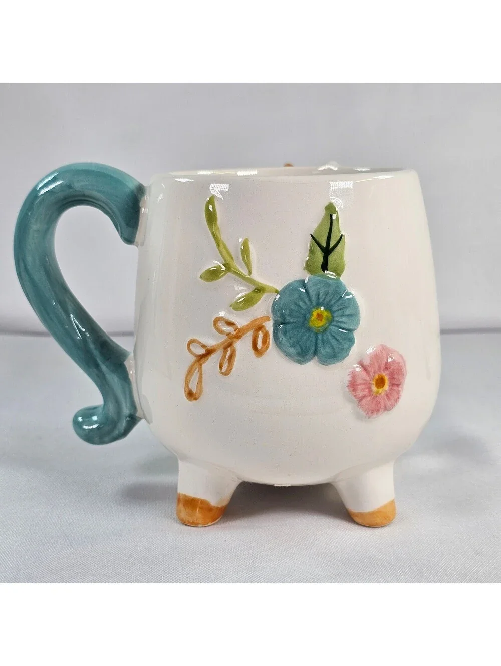 Boston Warehouse Unicorn Mug Teal Mane Floral 3D Sculpted Ceramic Footed 16oz